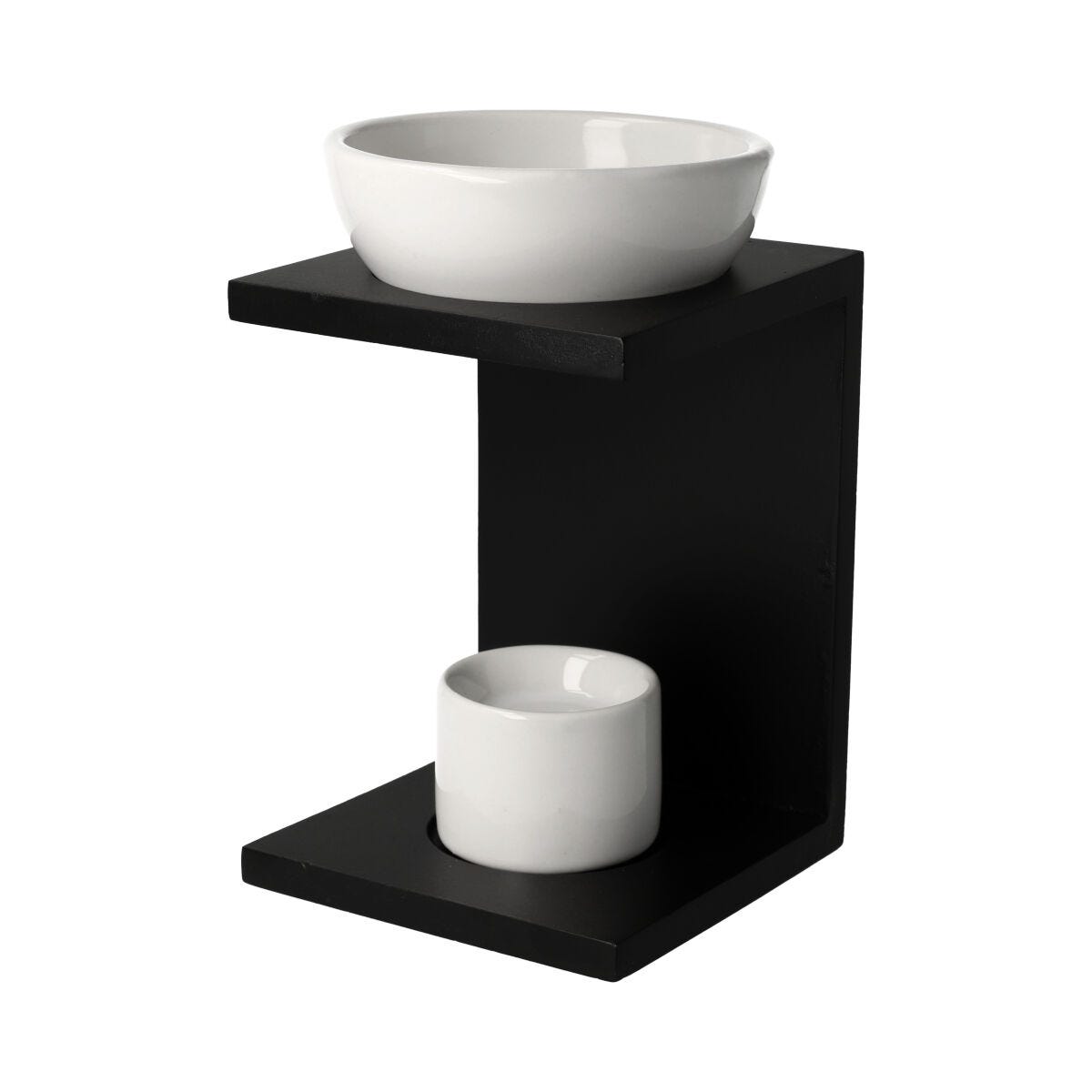 Eleuthia (Matt Black) Wooden Oil Burner - Gloss White Ceramic - 6 of