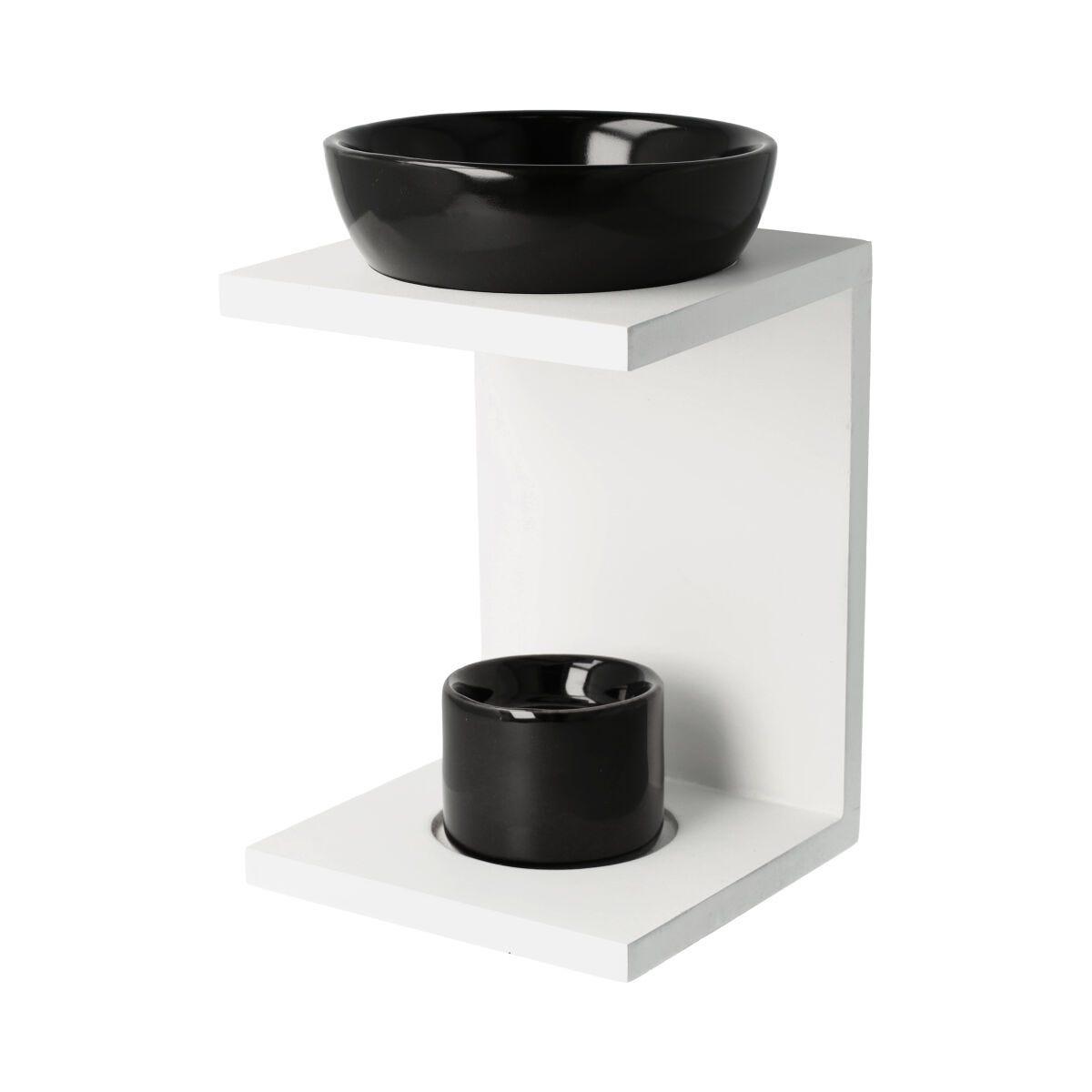 Eleuthia (Matt White) Wooden Oil Burner - Gloss Black Ceramic - 6 of