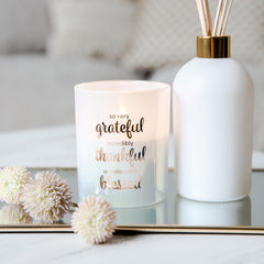 Oxford Candle Jar - White - Rose Gold Foil "Grateful" - Large - 1 of