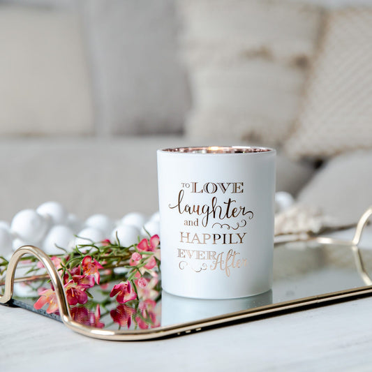 Oxford Candle Jar - Electroplated Rose Gold & White - Rose Gold Foil "Laughter" - Large - 1 of